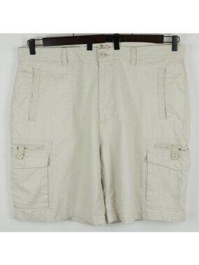 Paradise Collection Men's Size 42 Cream Linen Blend Flat Front Cargo Shorts